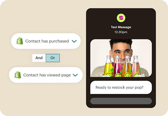 An SMS message from Mailchimp informed by synced Shopify segments to help personalize your marketing and win repeat business.